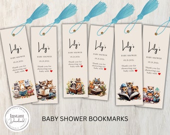 Segnalibri per baby shower, libri di lettura sugli animali (stampabili, modificabili, DOWNLOAD IMMEDIATO)