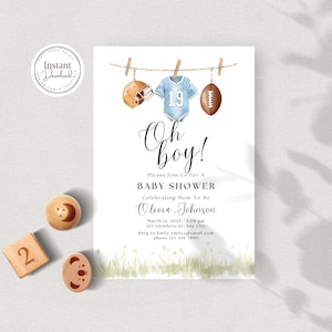Football Baby Shower Invitation Boy, Sports Theme Evite, Oh Boy Sports Invite, For a Boy, Instant Download, Editable, Printable, Canva, D143