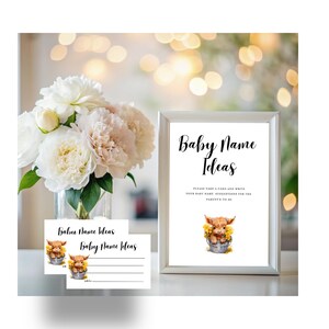 Highland Cow Baby Shower Sign, Holy Cow Baby Name Ideas Sign, Farm Theme, Gender Neutral, Instant Download, Editable, Printable, Canva, D139