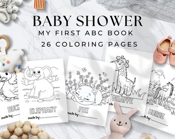 Livre de coloriage animaux ABC Baby Shower, activité souvenir (téléchargement numérique)