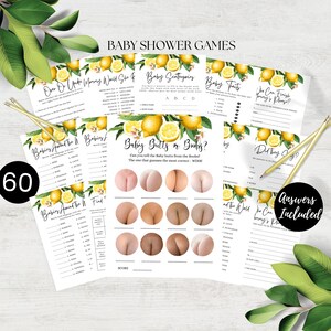 Citrus Baby Shower Game Pack Printable Lemon Theme 60 Games Editable Canva Template Gender Neutral Baby Shower Activities Download D127