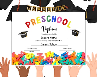 Printable Diplomas for Preschool, Preschool Diploma Printable, Editable Preschool Certificate, Instant Download, Kindergarten Diploma