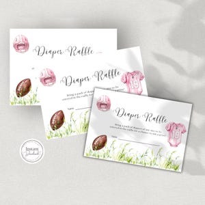 Tarjeta de rifa de pañales con temática de fútbol, para niñas, tarjeta Pampers, solicitud de pañales, descarga instantánea, imprimible, editable, plantilla Canva, deportes, D144