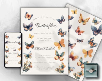 Butterfly Wedding Shower Bridal Shower Invite, Butterfly Theme, A Lifetime of Butterflies, Instant Download, Editable, Printable, Evite