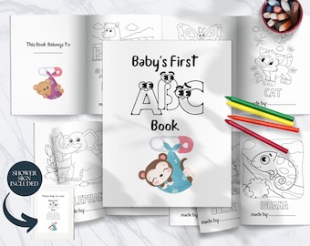 Baby Shower ABC Coloring Book, Girls, Keepsake Guest Book (Digital Download)
