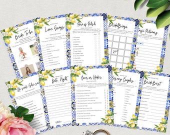 Blue Tile Bridal Shower Games, Lemon Citrus Theme (Instant Download)