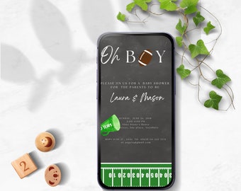 Football Baby Shower Evite, Touchdown Chalkboard Design (Digital Download)