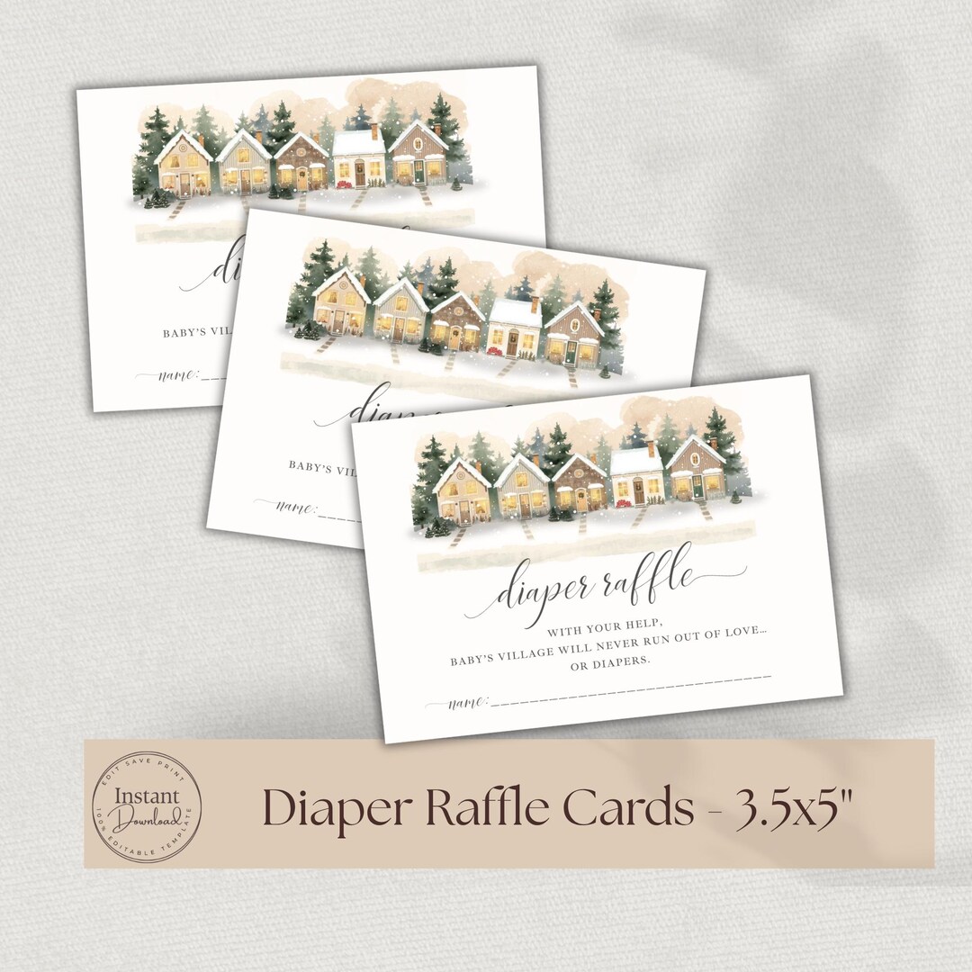 Village Raffle It Takes a Village Diaper Raffle Card, Winter Baby Shower Printable 5x3 ...
