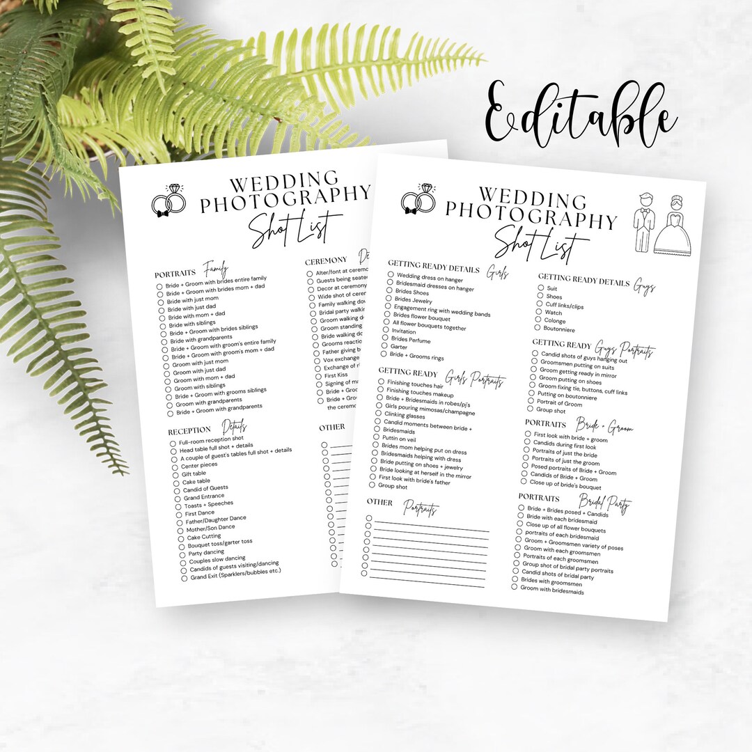 Editable Wedding Photographer Checklist, Wedding Photography Shot List ...
