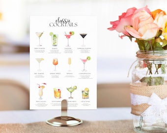 Classic Cocktails Bar Sign, Wedding Signature Drink Menu (Canva Template)