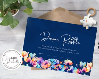 Diaper Raffle Card Blue, Insert Instead of a Card, Minimalist, Editable, Diaper Request Template, INSTANT DOWNLOAD, Canva, Printable, D123