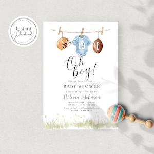 Football Baby Shower Invitation, Sports Theme Evite, Oh Boy Sports Invite, For a Boy, Instant Download, Editable, Printable, Canva, D143