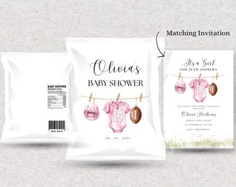 Bolsa de chips personalizada para baby shower de fútbol, temática deportiva (imprimible, editable, descarga instantánea)