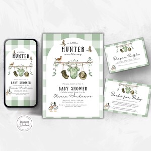 Editable Duck Hunting Baby Shower Invitation, A Little Hunter, Mallard Duck Bundle, For a Boy, Editable, Printable, Evite, Canva, D149