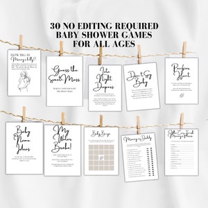 Fun Baby Shower Games Bundle Download with Answers, Minimalistic Baby Shower Game Printable, Ready to Print Baby Shower Game Bundle