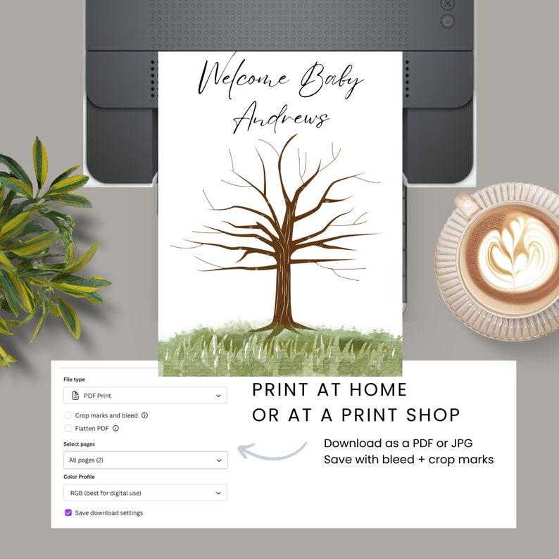 Fingerprint Tree Baby Shower Sweetheart, Instant Download, Guest Book ...