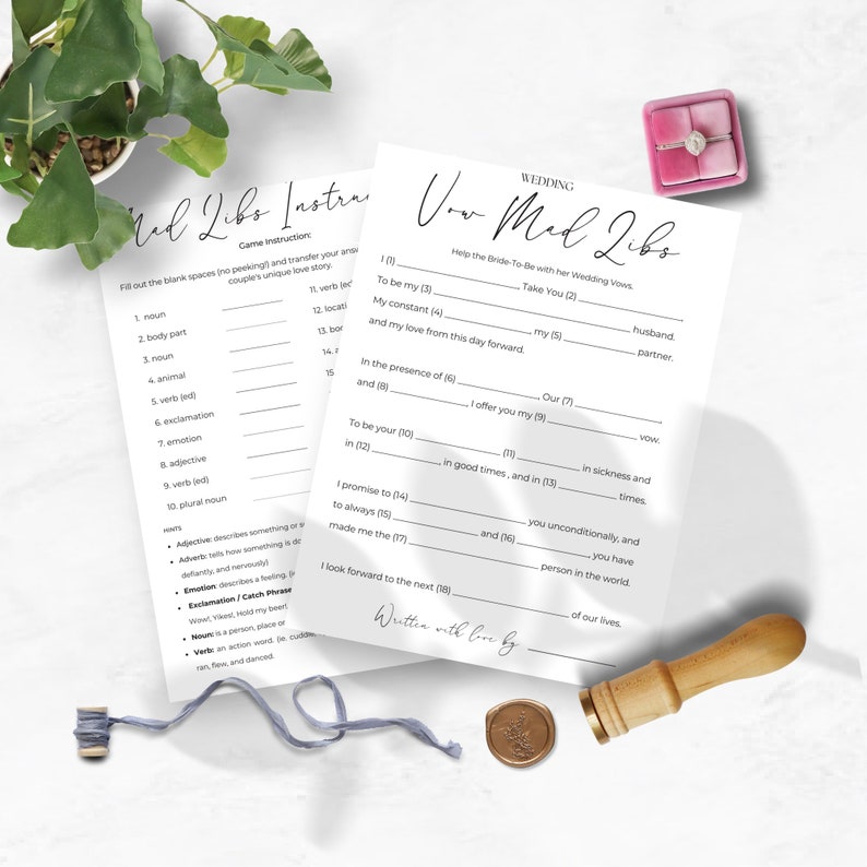 Wedding Vow Mad Libs Printable Fun Bridal Shower Games - Etsy