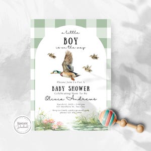 Baby Boy Shower Invitation Mallard Duck, Hunting Shower, Gender Neutral, Editable Template, Printable, Watercolor, Digital Download, D150