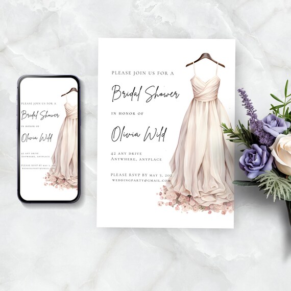 Wedding Dress Bridal Shower Invitation, Elegant Gown (digital Download) -  Etsy