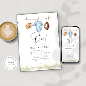 Invito per baby shower a tema sportivo per bambino, modello modificabile Canva 5x7 e invito digitale scaricabile, invito per baby shower a tema sportivo per portellone posteriore D143