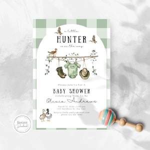 Editable Baby Boy Mallard Duck Baby Shower Invitation, A Little Hunter is on the Way, Instant Download, Editable, Printable, Template, D149