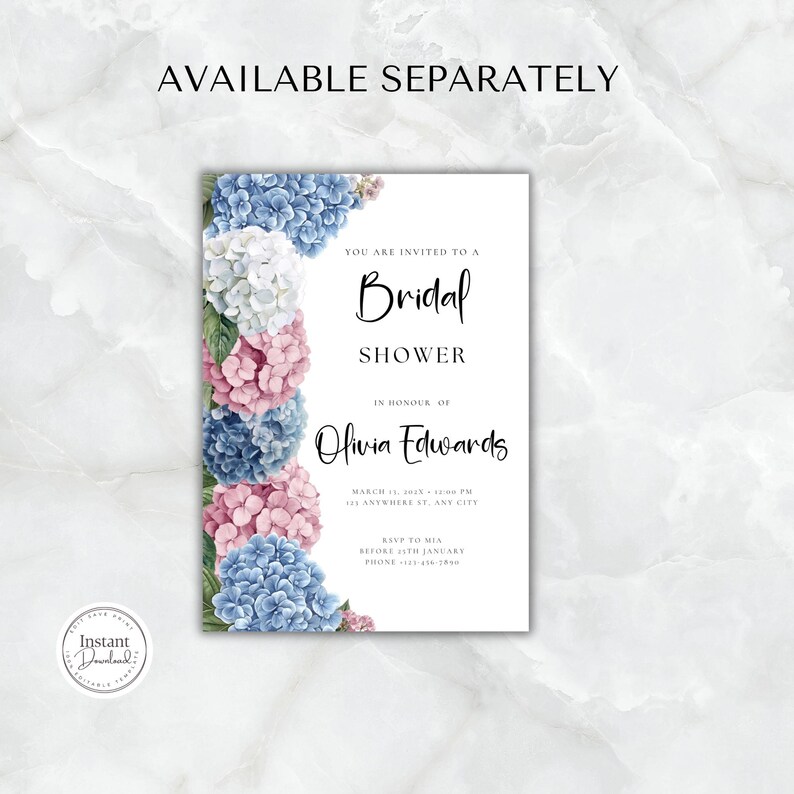Blue Hydrangea Thank You Card, Bridal/wedding Shower (canva Editable ...