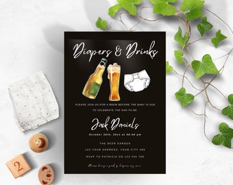 Invitación editable para baby shower de pañales y bebidas (descarga instantánea)