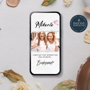 Cartão fotográfico de proposta de dama de honra, modelo Canva, cartão de convite de casamento, dama de honra, engraçado, faça você mesmo para impressão, editável, download instantâneo, Evite