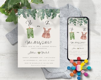 He or She Gender Reveal Evite, Smartphone Digital Invite (Editable, Printable)