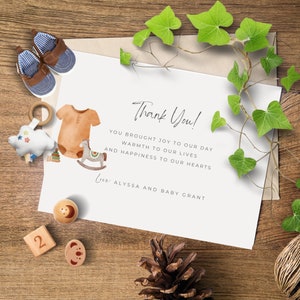 Editable Thank You Card Template, Baby Clothes Acknowledgement Note