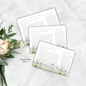 Receptkaart wilde bloemen, bloemen bruidsdouche, afdrukbaar, elegante aanstaande bruid keuken douche aandenken, direct downloaden, bewerkbaar, canva, W108