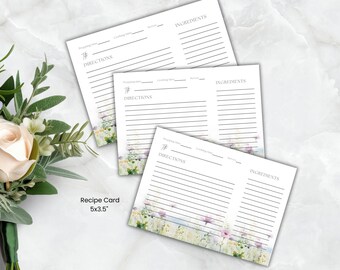 Floral Recipe Card, Bridal Shower Keepsake (Printable, Editable, Canva)