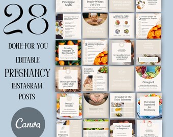 Pregnancy Nutrition Instagram Posts, Canva Templates (Digital Download)