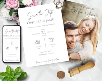 Wedding Save the Date Photo Template Canva, Downloadable, Inforgraphic, Editable, Keep Our Date, DIY Wedding Printable, Minimalist, Modern