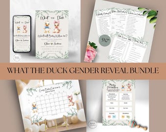 Duck Gender Reveal Invitation Bundle, Baby Shower Games (Digital Download)