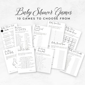 Fun Baby Shower Games Bundle Download with Answers, Minimalistic Baby Shower Game Printable, Ready to Print Baby Shower Game Bundle