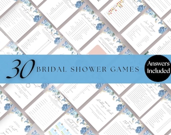 Blue Hydrangea Bridal Shower Games Bundle, Floral Theme (Instant Download)