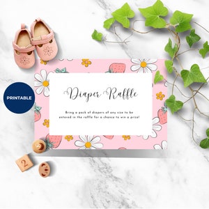 Strawberry Baby Shower Diaper Raffle Card Printable A Berry Sweet Baby Girl Theme 3.5x5 Canva Template Instant Download Red Pink Fruit