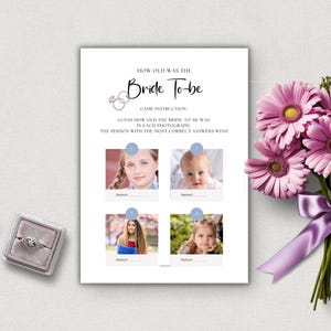 Spel How Old Was The Bride, afdrukbare sjabloon vrijgezellenfeest, bewerkbare foto raadactiviteit, Instant Download, modern bruidsspel, PD