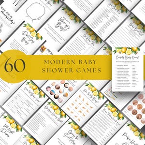 Lemon Baby Shower Games Bundle Printable 60 Game Cards Citrus Theme Editable Canva Template Instant Download Gender Neutral Activity D127