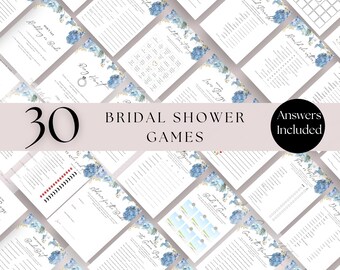 Blue Hydrangea Bridal Shower Games, Floral Wedding Shower (Instant Download)