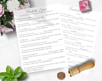 Finish The Lyrics Game, Bridal Shower, Wedding Reception (Digital Download)