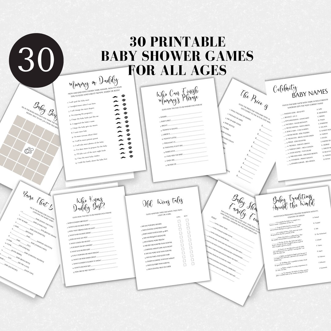 Printable Baby Shower Games With Answers, Baby Shower Signs, Fun