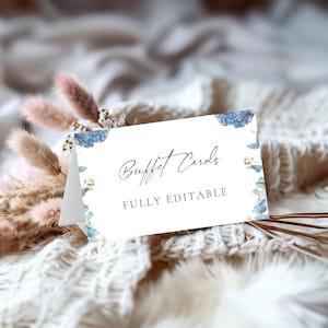 Bridal Shower Buffet Card, Wildflower Wedding Shower Menu, Hydrangea Food Label, Floral Food Sign, Instant Download, Editable, Template W113