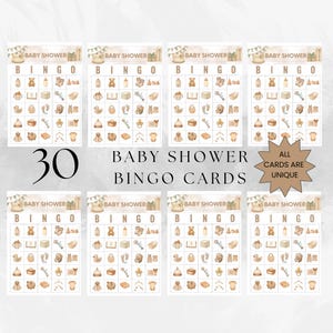 Baby Shower Bingo Cards, 30 Unique Printable Bingo Game Sheets, Fun Baby Shower Activity, Instant Download