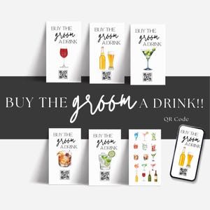 Acquista un drink per lo sposo Venmo, post sui social media, addio al celibato, codice QR, testimoni dello sposo, modello Instagram, carta di credito stampabile, modificabile, Canva