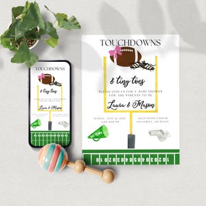 Football Baby Shower Invite for A Girl, Touchdowns and Tiny Toes Invitation Template, Printable, Editable, Instant Download, Sports, D95