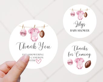 Naklejka z podziękowaniami na baby shower dla dziewczynki, do druku (do natychmiastowego pobrania)