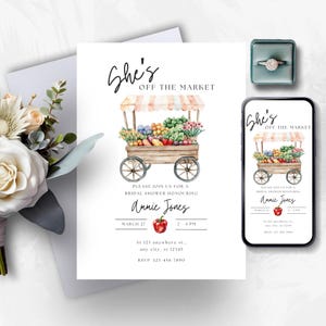 Off The Market Bridal Shower Invitation Template, Farmer&#39;s Market Invite, She&#39;s Off Market, Instant Download, Editable Template, Evite, W121