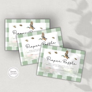 Stockente Enten-Windel-Verlosungskarte, Jagd-Babyparty-Einsatz, bedruckbares Outdoor-Thema, Pampers-Anfragekarte, bearbeitbar, druckbar, D151